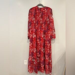 LOFT Red and Blue Patterned Maxi Skirt